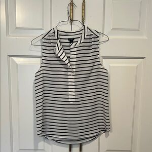 J. Crew Black and White Sleeveless Blouse with Notched Collar